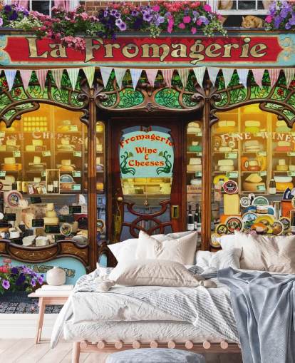colorido mural de papel pintado de fachada personalizable llamado La Fromagerie II de Garry Walton para residencias de ancianos colorido mural de papel pintado de fachada personalizable llamado La Fromagerie II de Garry Walton para residencias de ancianos