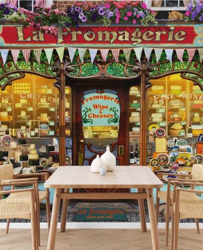 colorful customizable facade wallpaper mural called La Fromagerie II by Garry Walton for care homes