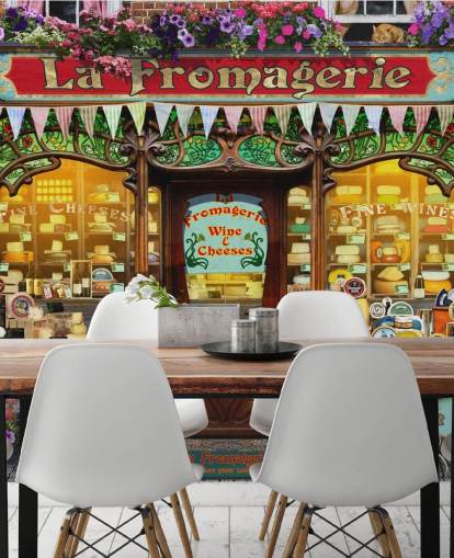mural colorido de papel de parede de fachada personalizável chamado La Fromagerie II de Garry Walton para casas de repouso mural colorido de papel de parede de fachada personalizável chamado La Fromagerie II de Garry Walton para casas de repouso