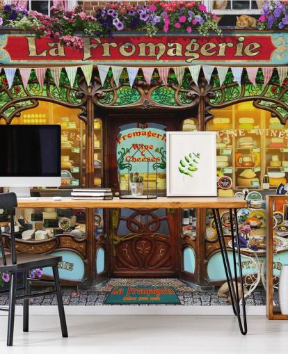 colorful customizable facade wallpaper mural called La Fromagerie II by Garry Walton for care homes colorful customizable facade wallpaper mural called La Fromagerie II by Garry Walton for care homes