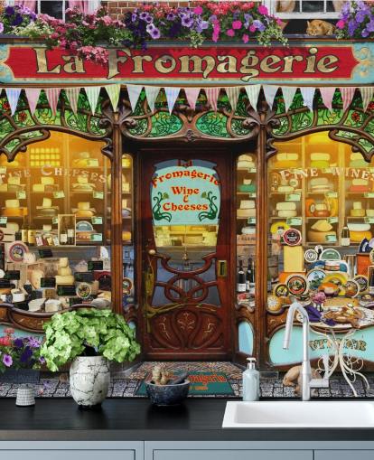 colorful customizable facade wallpaper mural called La Fromagerie II by Garry Walton for care homes