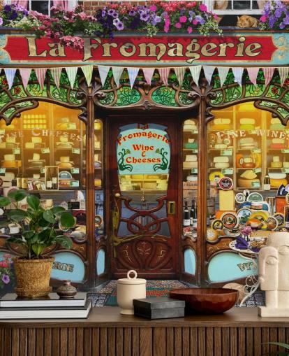 farbenfrohe, individuell gestaltbare Fassadentapete namens La Fromagerie II von Garry Walton für Pflegeheime