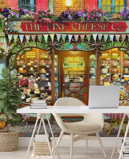 farverigt brugerdefineret facade tapet kaldet La Fromagerie af Garry Walton til plejehjem