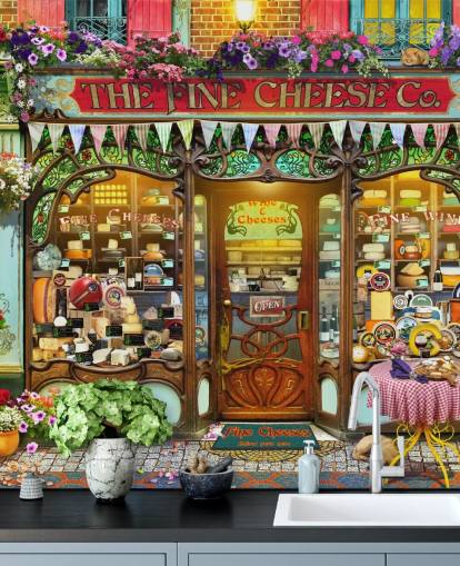 colourful custom facade wallpaper called La Fromagerie by Garry Walton for care homes