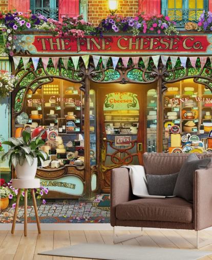 farverigt brugerdefineret facade tapet kaldet La Fromagerie af Garry Walton til plejehjem