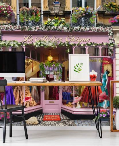 papier peint mural de façade personnalisé coloré appelé Vintage Couture Atelier par Garry Walton pour les maisons de retraite