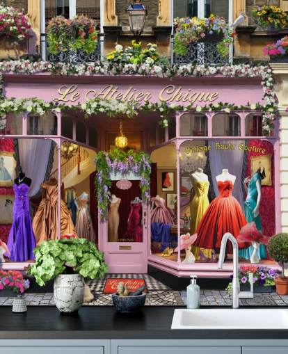 papier peint mural de façade personnalisé coloré appelé Vintage Couture Atelier par Garry Walton pour les maisons de retraite papier peint mural de façade personnalisé coloré appelé Vintage Couture Atelier par Garry Walton pour les maisons de retraite