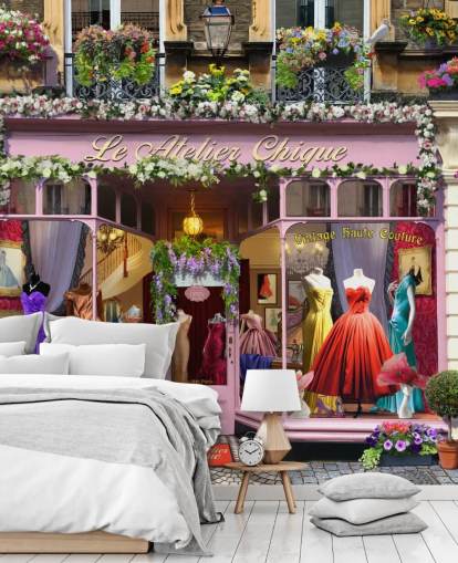 papier peint mural de façade personnalisé coloré appelé Vintage Couture Atelier par Garry Walton pour les maisons de retraite