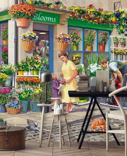 Buntes individuelles Tapeten-Wandbild aus vergangenen Zeiten namens Corner Florist von Victor McLindon für Pflegeheime Buntes individuelles Tapeten-Wandbild aus vergangenen Zeiten namens Corner Florist von Victor McLindon für Pflegeheime