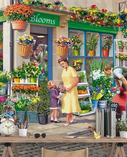 colorido mural de papel pintado personalizado de la época pasada llamado Corner Florist de Victor McLindon para residencias de ancianos