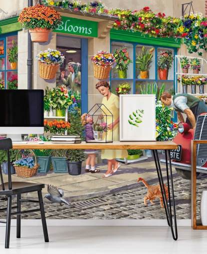 Buntes individuelles Tapeten-Wandbild aus vergangenen Zeiten namens Corner Florist von Victor McLindon für Pflegeheime