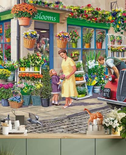 colorido mural de papel pintado personalizado de la época pasada llamado Corner Florist de Victor McLindon para residencias de ancianos