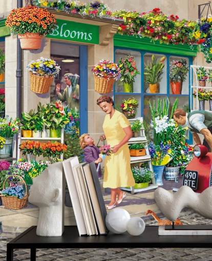 colorido mural de papel pintado personalizado de la época pasada llamado Corner Florist de Victor McLindon para residencias de ancianos