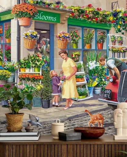 färgglad anpassad tapetväggmålning från svunnen tid som heter Corner Florist av Victor McLindon för vårdhem