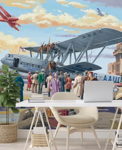 carta da parati murale colorata e personalizzabile di epoca passata chiamata Vintage Air Show di Victor McLindon per case di cura