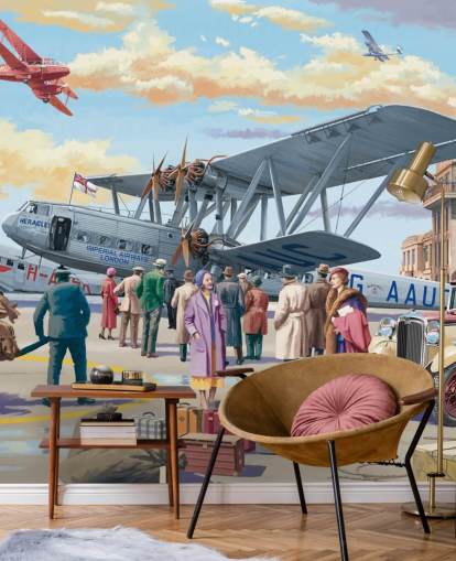 carta da parati murale colorata e personalizzabile di epoca passata chiamata Vintage Air Show di Victor McLindon per case di cura