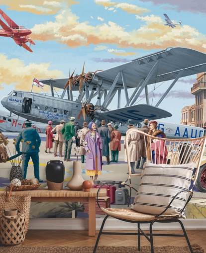 mural de papel de parede colorido personalizável da era passada chamado Vintage Air Show de Victor McLindon para casas de repouso mural de papel de parede colorido personalizável da era passada chamado Vintage Air Show de Victor McLindon para casas de repouso