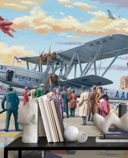 colorido mural de papel pintado personalizable de épocas pasadas llamado Vintage Air Show de Victor McLindon para residencias de ancianos