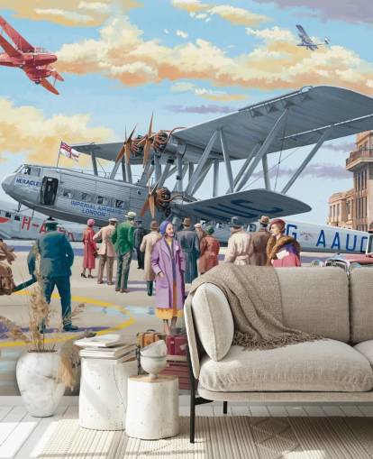 Buntes personalisierbares Tapeten-Wandbild aus vergangenen Zeiten mit dem Titel Vintage Air Show von Victor McLindon für Pflegeheime Buntes personalisierbares Tapeten-Wandbild aus vergangenen Zeiten mit dem Titel Vintage Air Show von Victor McLindon für Pflegeheime