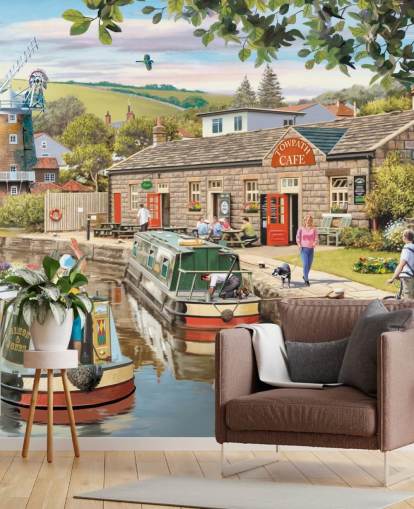 mural de papel de parede colorido personalizado da era passada chamado By the Canal de Victor McLindon para casas de repouso