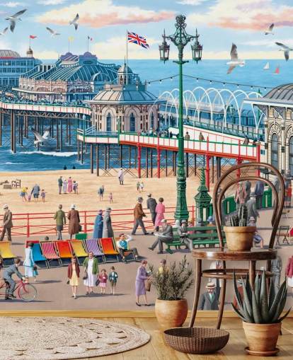 colorful customizable brighton wallpaper mural called Vintage Brighton by Victor McLindon for care homes