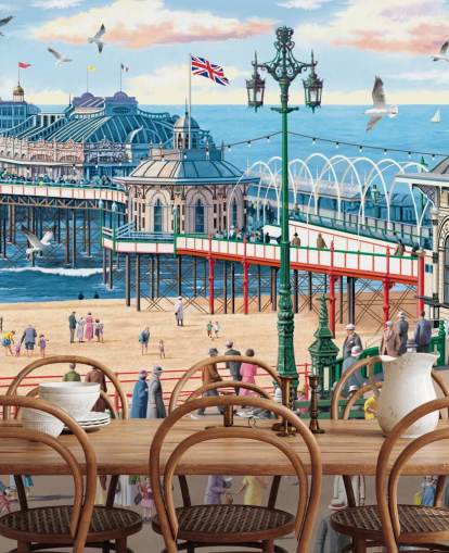 kleurrijke aanpasbare Brighton behangmuurschildering genaamd Vintage Brighton van Victor McLindon voor verzorgingstehuizen