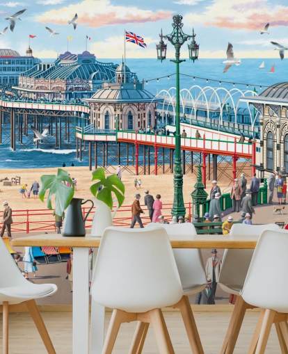 colorful customizable brighton wallpaper mural called Vintage Brighton by Victor McLindon for care homes