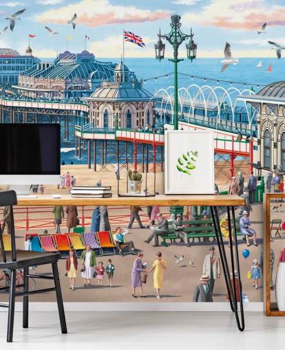 värikäs muokattava Brightonin taustakuvamaalaus nimeltä Vintage Brighton, kirjoittanut Victor McLindon hoivakodeille