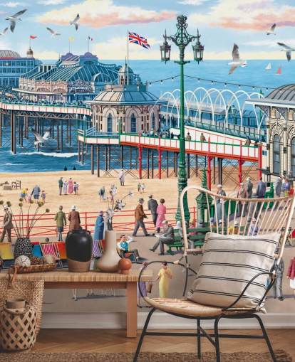 colorful customizable brighton wallpaper mural called Vintage Brighton by Victor McLindon for care homes