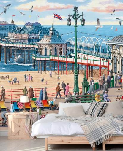 farverigt tilpassbart Brighton tapetmaleri kaldet Vintage Brighton af Victor McLindon til plejehjem