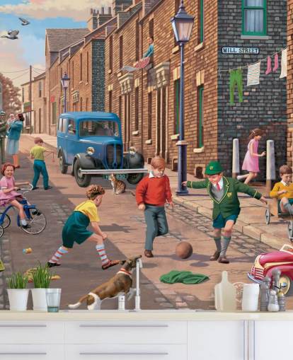 papier peint mural coloré personnalisé de l'époque révolue appelé Playing Outside II par Victor McLindon pour les maisons de retraite papier peint mural coloré personnalisé de l'époque révolue appelé Playing Outside II par Victor McLindon pour les maisons de retraite