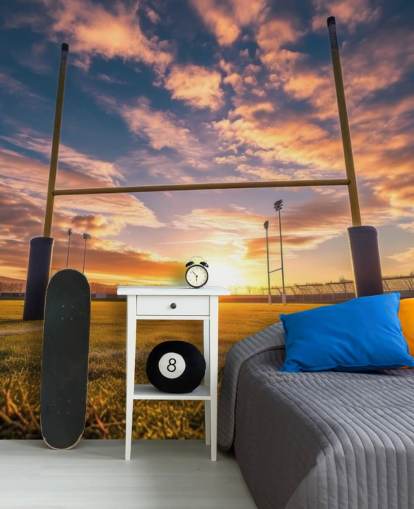 op maat gemaakte rugbybehangmuurschildering genaamd Rugby Goal Posts voor de kinderkamer op maat gemaakte rugbybehangmuurschildering genaamd Rugby Goal Posts voor de kinderkamer