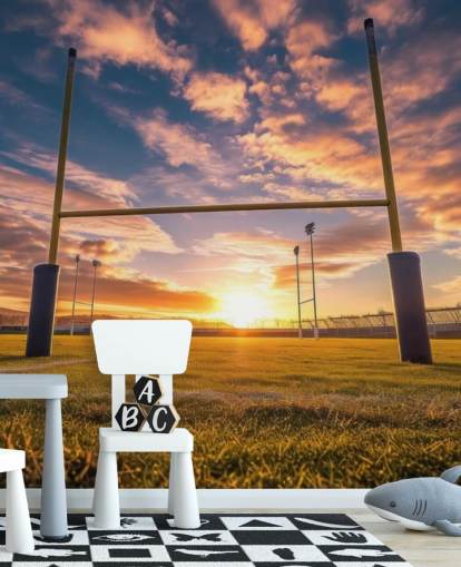 carta da parati murale personalizzata per il rugby chiamata Rugby Goal Posts per la camera dei bambini