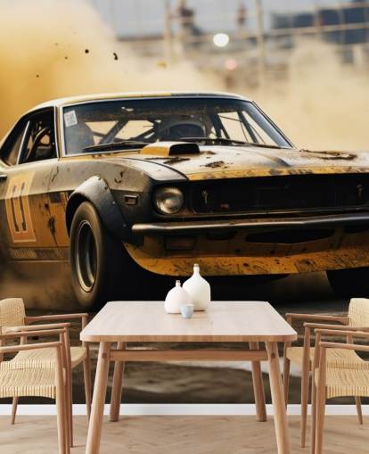 gelbes und schwarzes kundenspezifisches amerikanisches Motorsport-Wandbild namens Drag Race Burnout