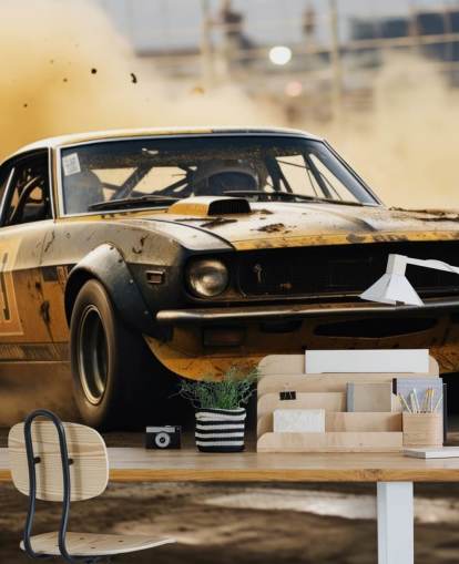 mural de papel pintado personalizado de deportes de motor estadounidenses amarillo y negro llamado Drag Race Burnout