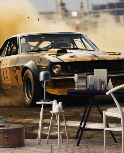 gelbes und schwarzes kundenspezifisches amerikanisches Motorsport-Wandbild namens Drag Race Burnout