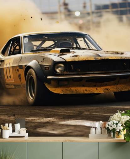 yellow and black custom american motorsport wallpaper mural called Drag Race Burnout yellow and black custom american motorsport wallpaper mural called Drag Race Burnout