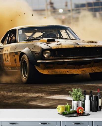 carta da parati murale personalizzata per sport motoristici americani gialla e nera chiamata Drag Race Burnout carta da parati murale personalizzata per sport motoristici americani gialla e nera chiamata Drag Race Burnout