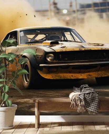 gult og svart tilpasset amerikansk motorsport tapetmaleri kalt Drag Race Burnout