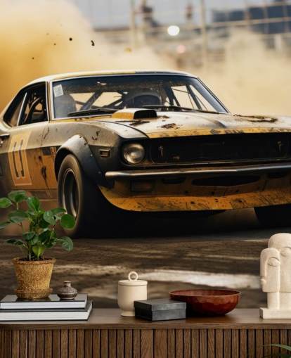 yellow and black custom american motorsport wallpaper mural called Drag Race Burnout yellow and black custom american motorsport wallpaper mural called Drag Race Burnout