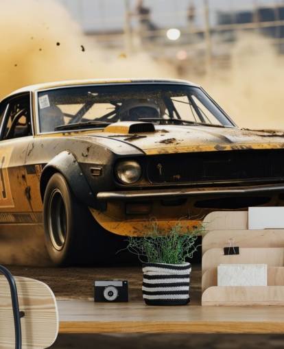 gelbes und schwarzes kundenspezifisches amerikanisches Motorsport-Wandbild namens Drag Race Burnout