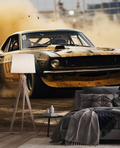 yellow and black custom american motorsport wallpaper mural called Drag Race Burnout yellow and black custom american motorsport wallpaper mural called Drag Race Burnout