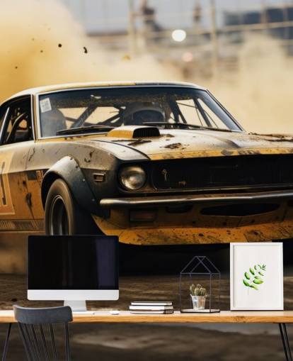 gult og svart tilpasset amerikansk motorsport tapetmaleri kalt Drag Race Burnout