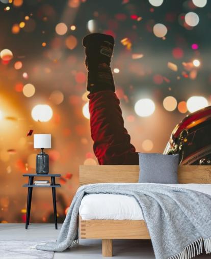 red and orange customisable american motorsport wallpaper mural called Race Winner for kid's bedrooms