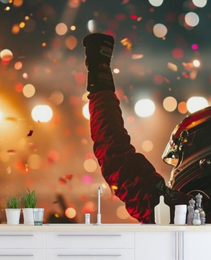 mural de papel de parede de automobilismo americano personalizável vermelho e laranja chamado Race Winner para quartos infantis mural de papel de parede de automobilismo americano personalizável vermelho e laranja chamado Race Winner para quartos infantis