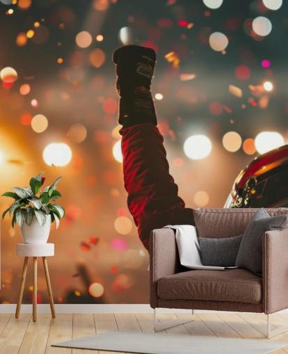 mural de papel de parede de automobilismo americano personalizável vermelho e laranja chamado Race Winner para quartos infantis