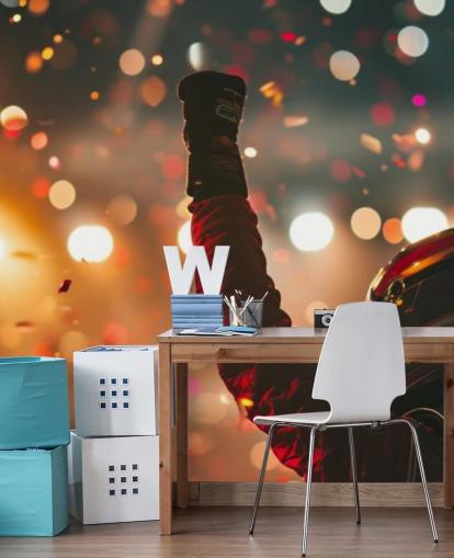 röd och orange anpassningsbar amerikansk motorsport tapetväggmålning kallad Race Winner för barns sovrum