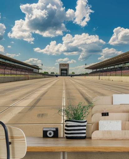 brugerdefineret amerikansk motorsport tapetmaleri kaldet Indianapolis Motor Speedway Gateway One til teenagers soveværelse