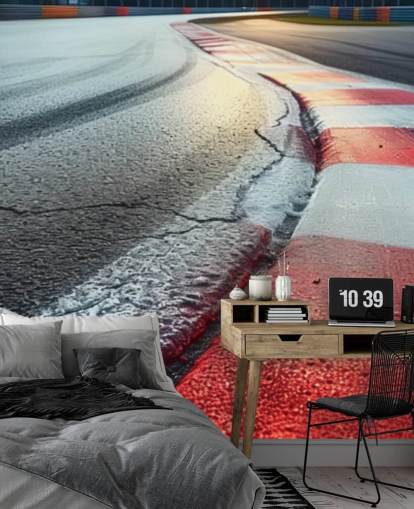 Personalisierbare amerikanische Motorsport-Wandtapete in Schwarz, Weiß und Rot namens Racetrack Curve für Kinderzimmer Personalisierbare amerikanische Motorsport-Wandtapete in Schwarz, Weiß und Rot namens Racetrack Curve für Kinderzimmer