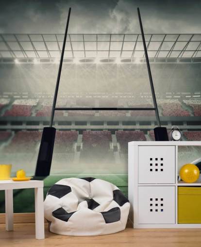 custom rugby wallpaper mural called Placing the Ball for child's bedroom or gym